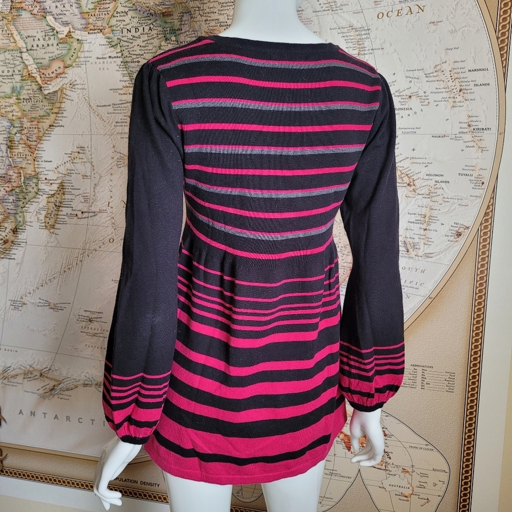 Style&Co Pink Gray Stripes Black baby doll knit sweater boho flare coquette M - Picture 10 of 10
